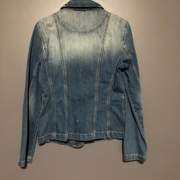 United Colors of Benneton Womens Size S Denim Distressed Jean Jacket Blazer - Picture 9 of 11